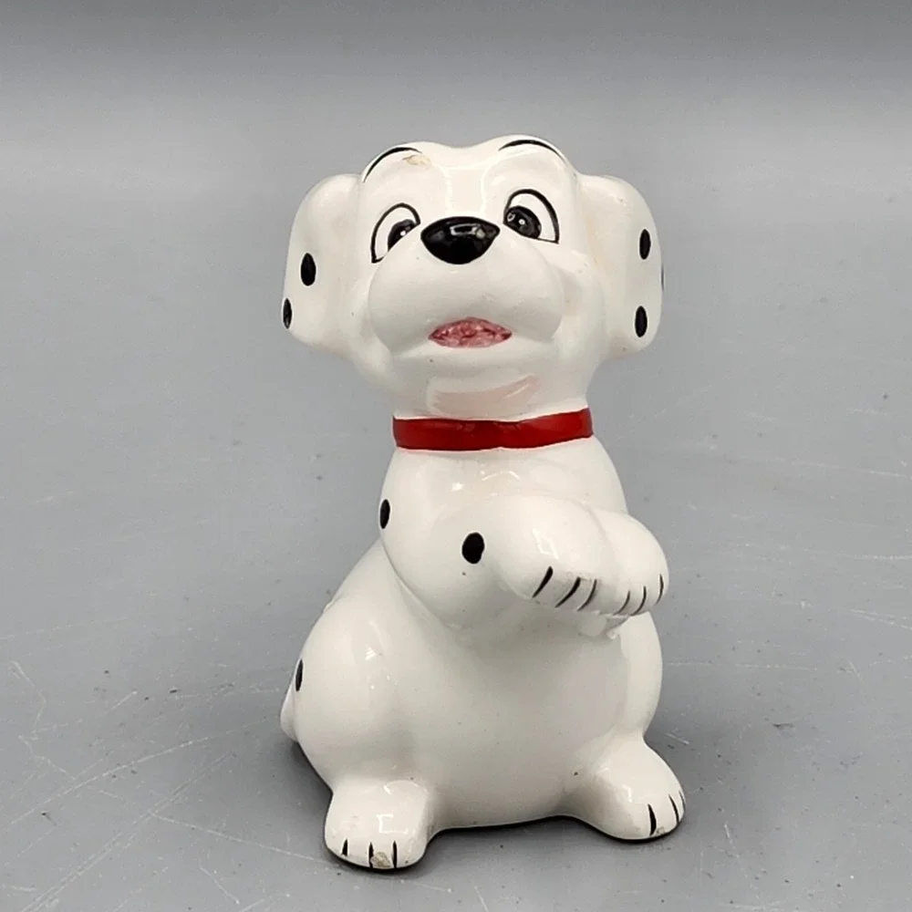Vintage Porcelain Disney Dalmatian Dog Puppy Figurine Red Collar China